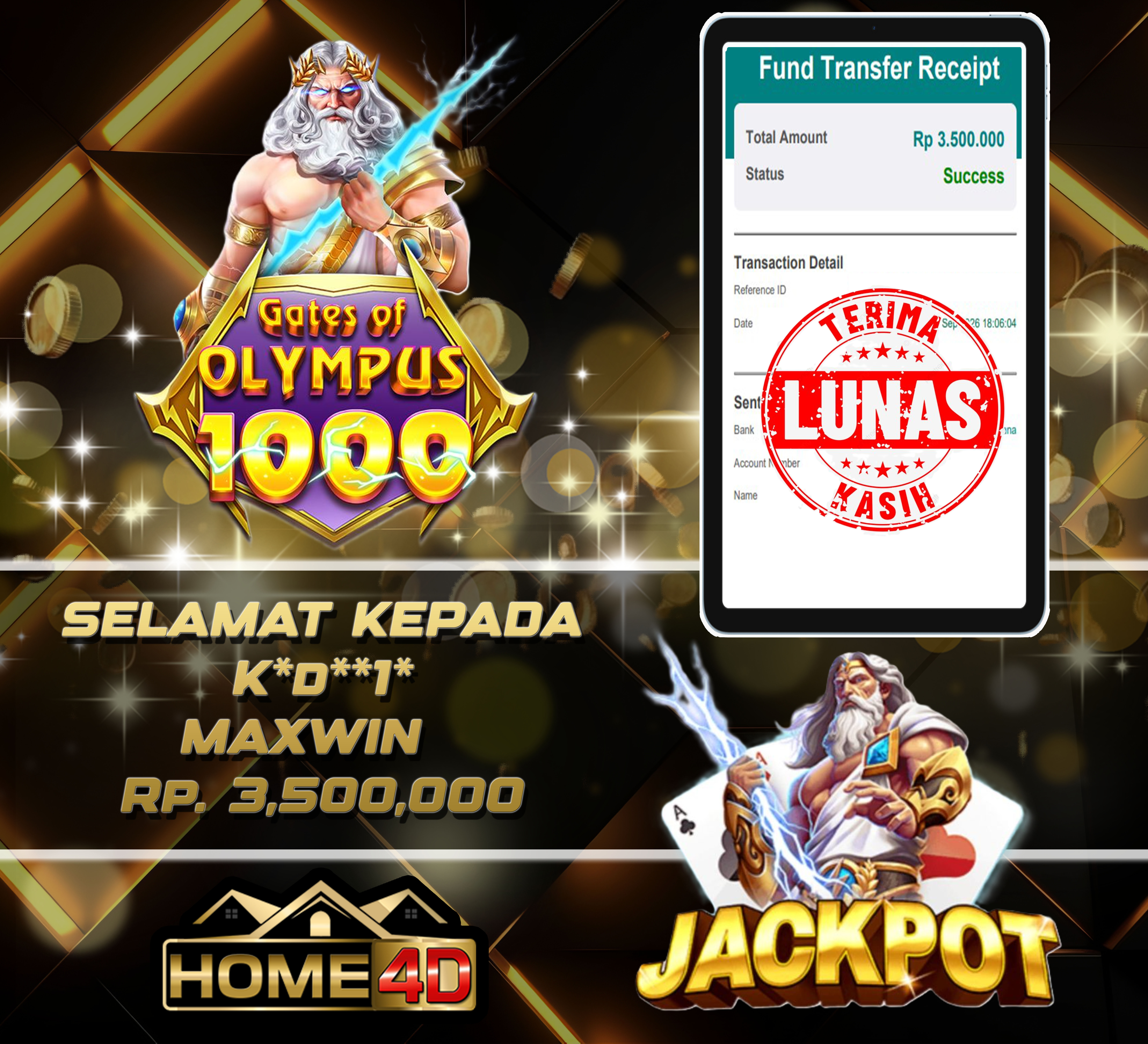 19 Sep 2026 18:06:15 WIB, HOME4D JACKPOT Gates of Olympus 1000 Rp. 3,500,000