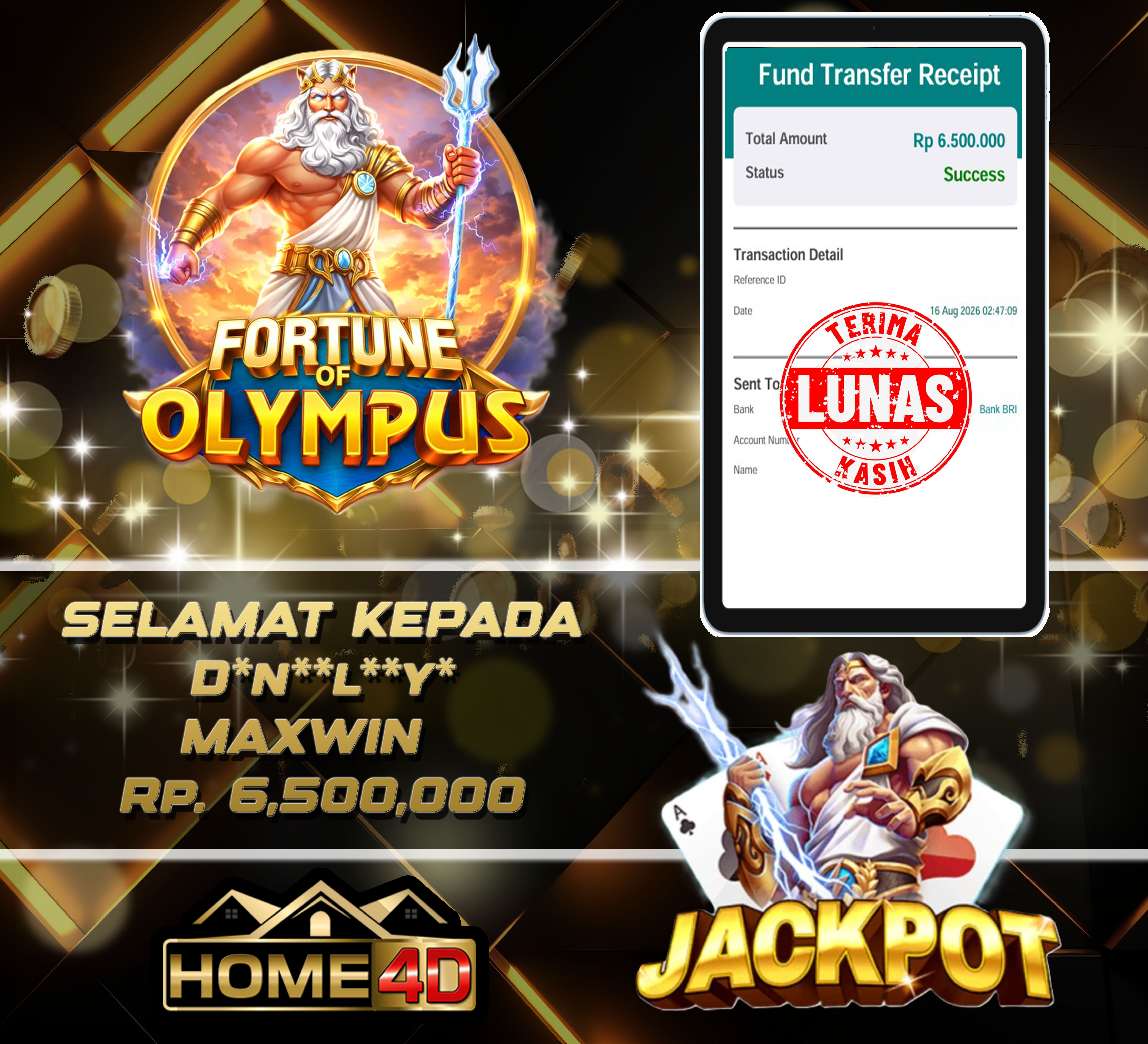 16 Aug 2026, 02:47:28 WIB, HOME4D JACKPOT Fortune of Olympus Rp. 6,500,000