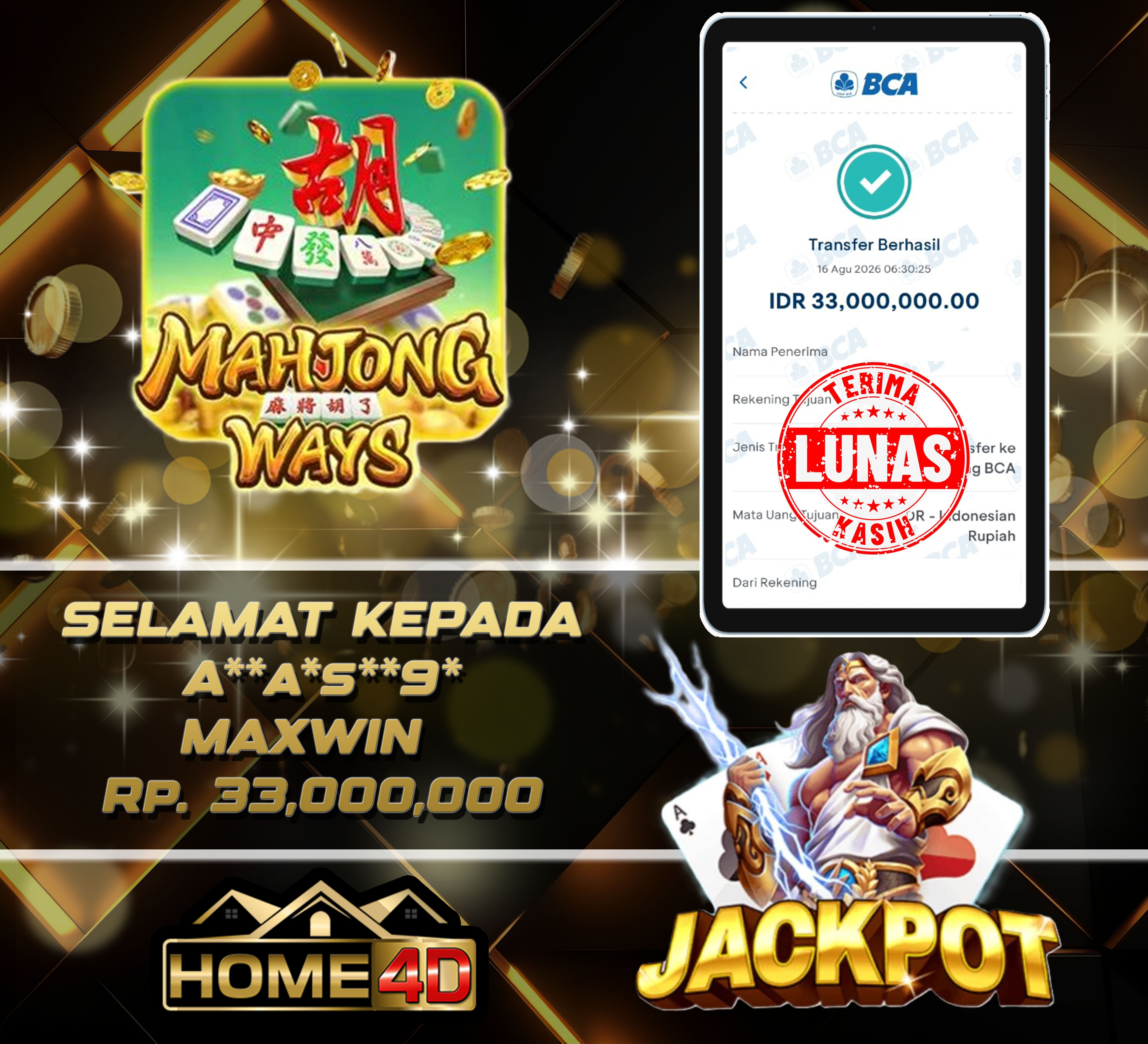 16 Aug 2026, 06:30:29 WIB, HOME4D JACKPOT Mahjong Ways Rp. 33,000,000