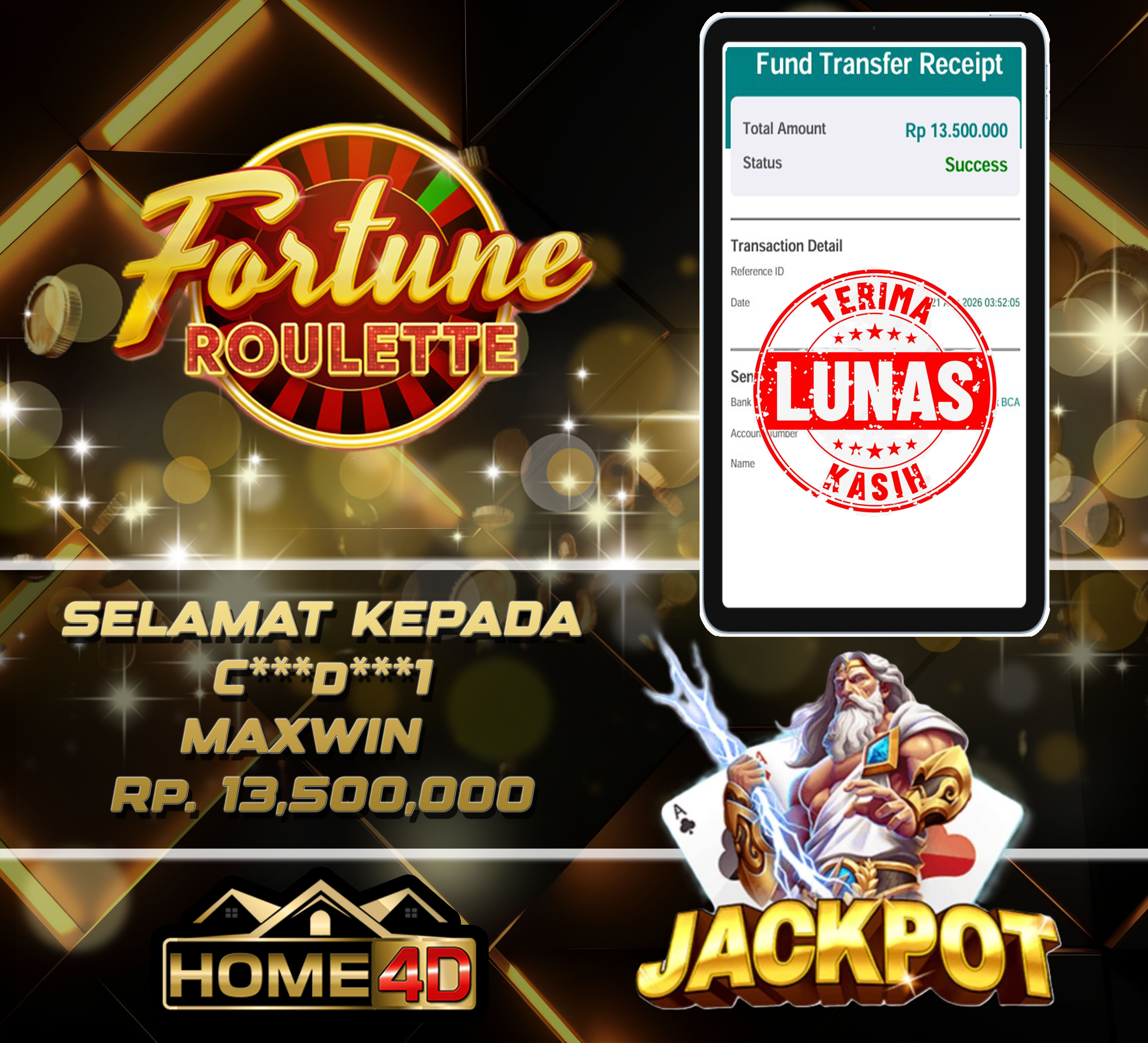 21 Aug 2026, 03:52:15 WIB, HOME4D JACKPOT Live Casino Roulette Rp. 13,500,000