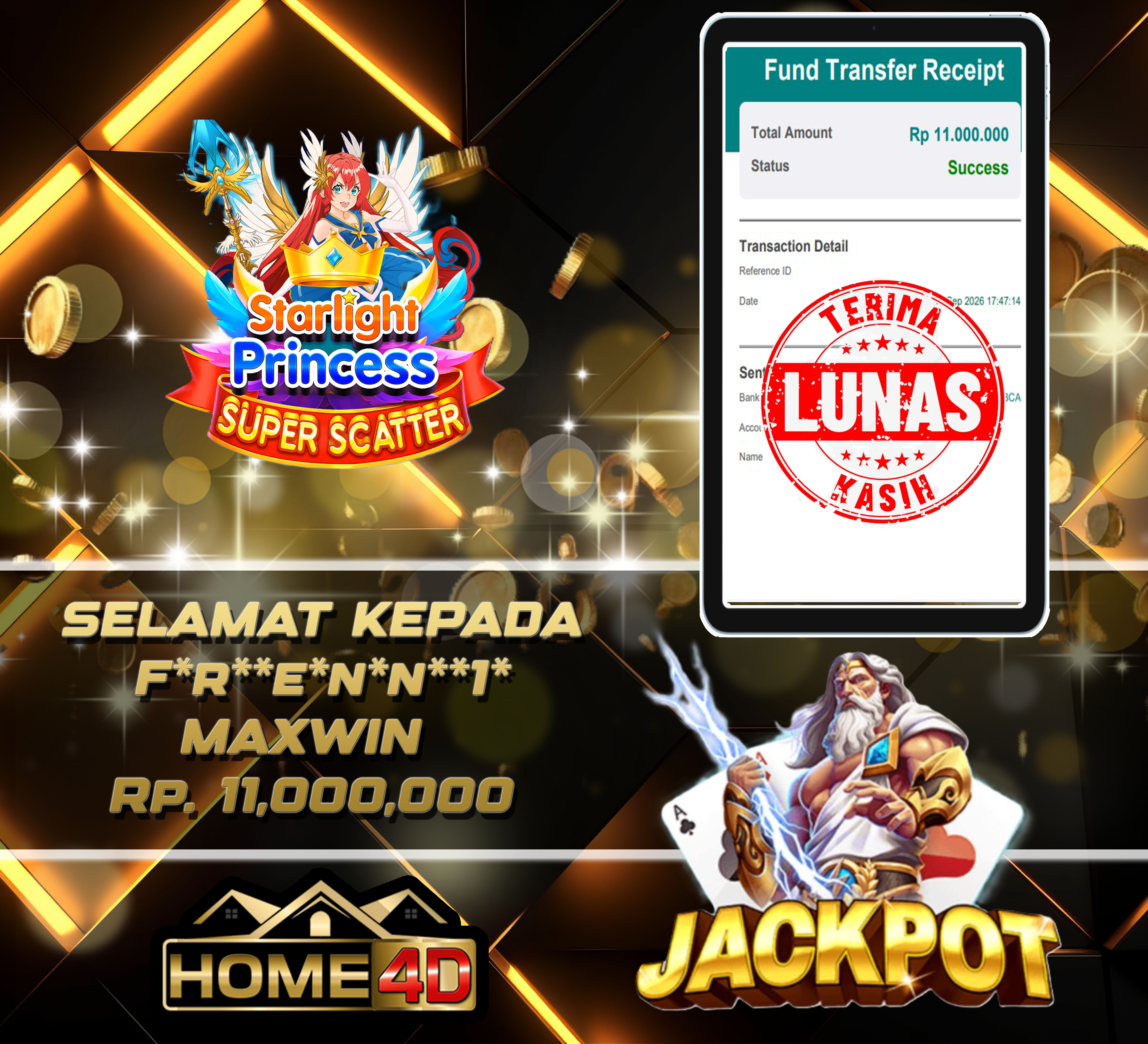 13 Sep 2026 17:47:23 WIB, HOME4D JACKPOT Starlight Princess Super Scatter Rp. 11,000,000