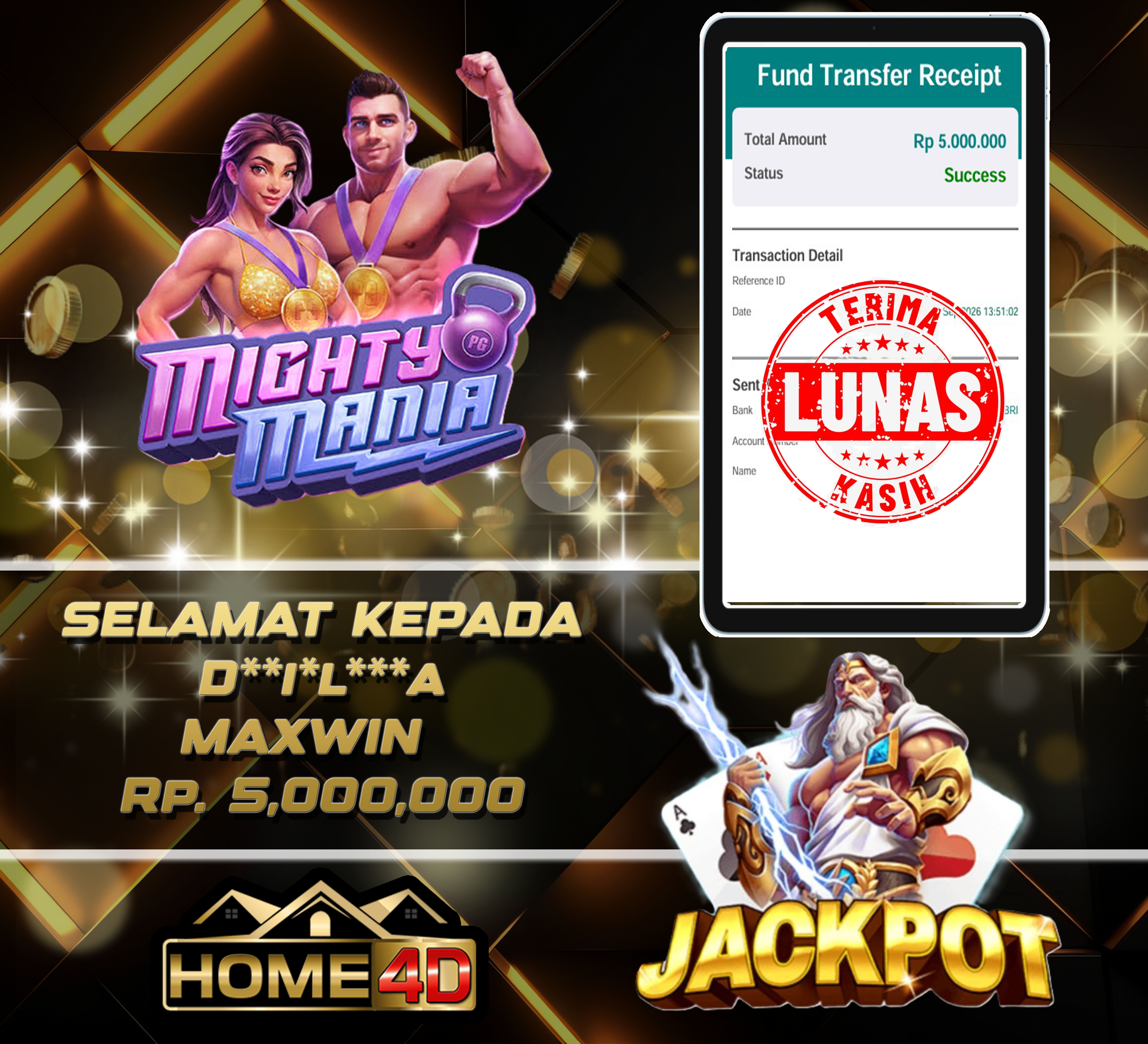 11 Sep 2026 13:51:11 WIB, HOME4D JACKPOT Mighty Mania Rp. 5,000,000