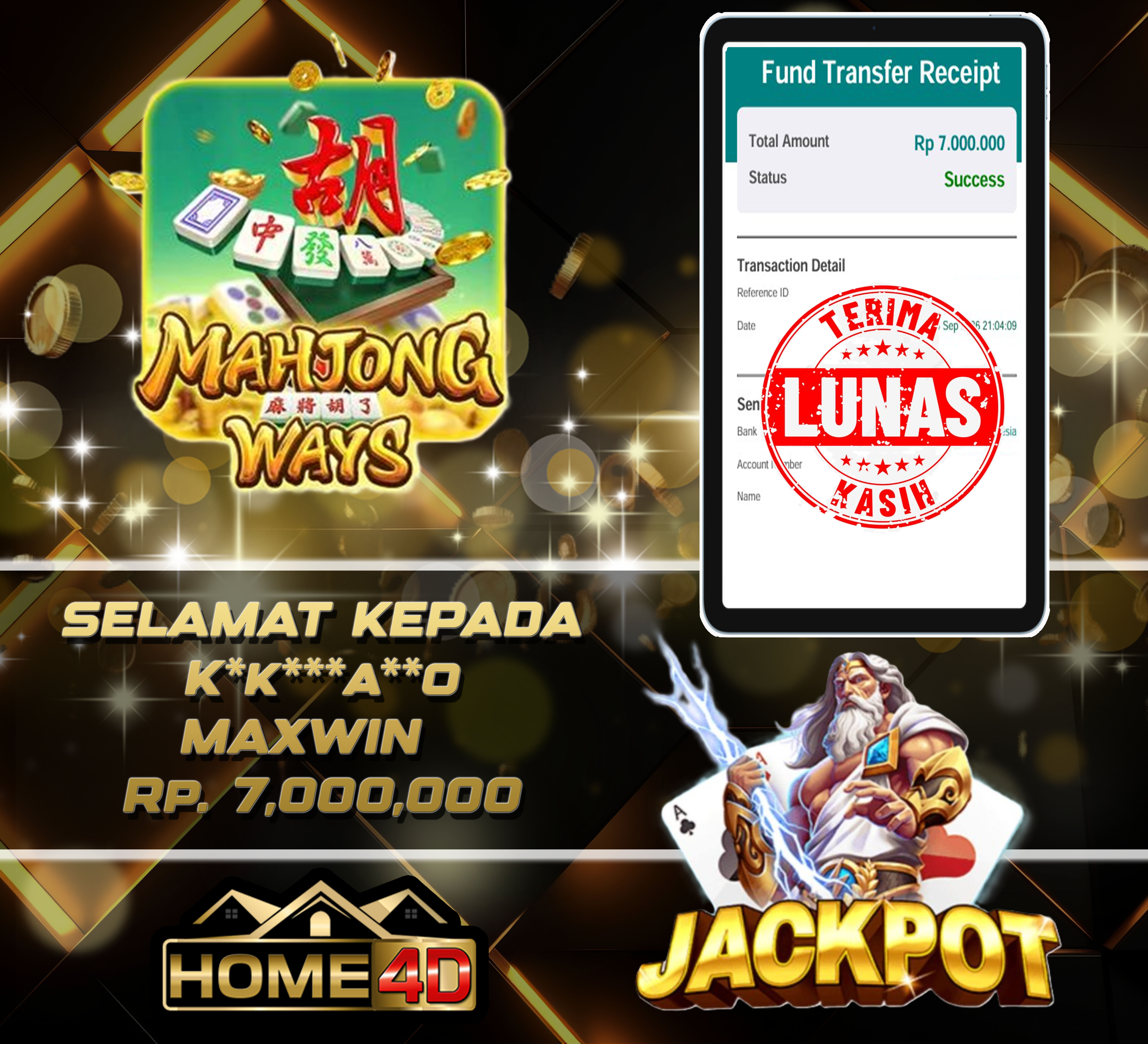 16 Sep 2026 01:00:51 WIB, HOME4D JACKPOT Mahjong Ways Rp. 7,000,000