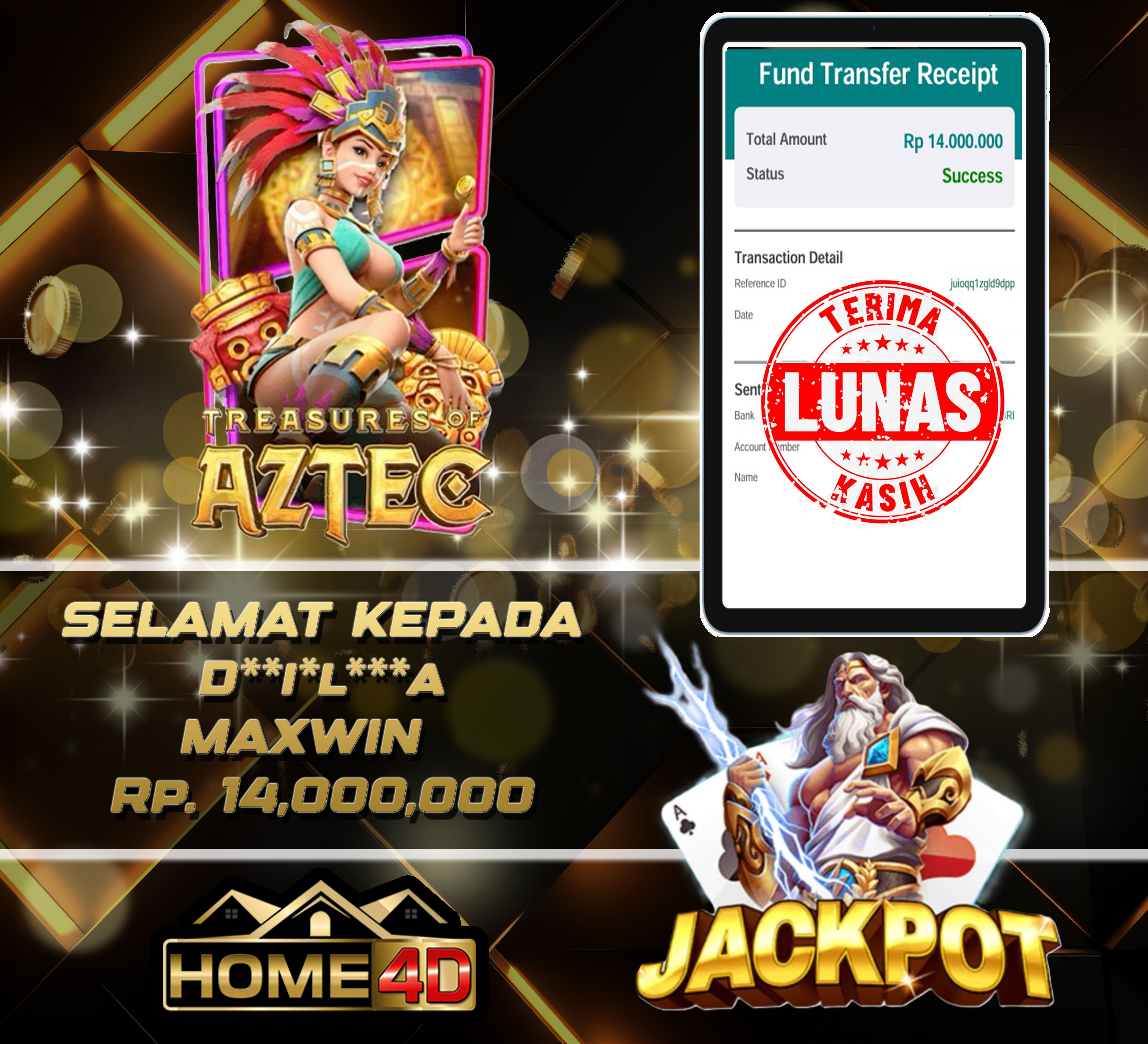 04 Sep 2026 02:13:14 WIB, HOME4D JACKPOT Treasures Aztec Rp. 14,000,000