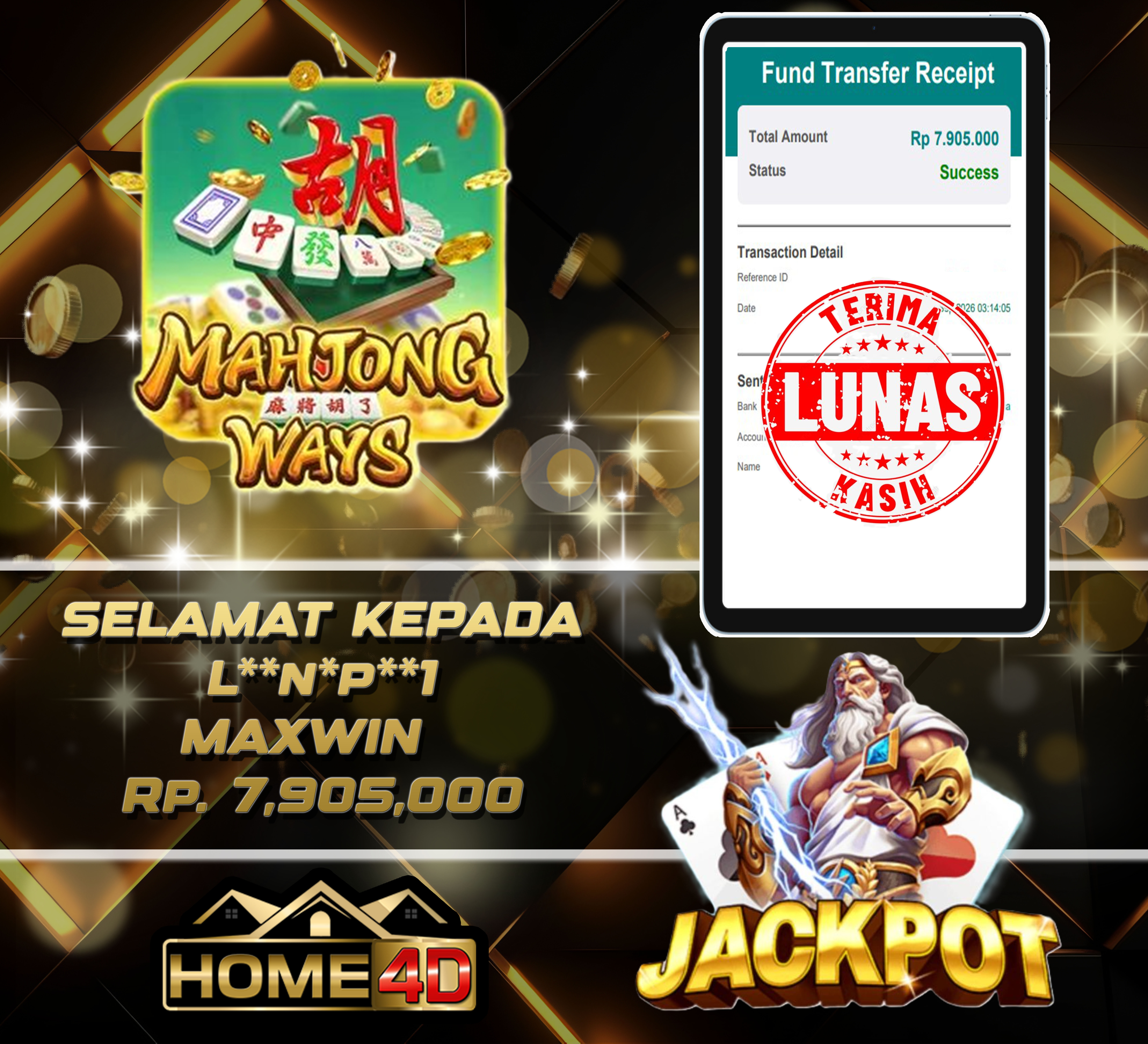 01 Sep 2026 03:14:13 WIB, HOME4D JACKPOT Mahjong Ways Rp. 7,905,000