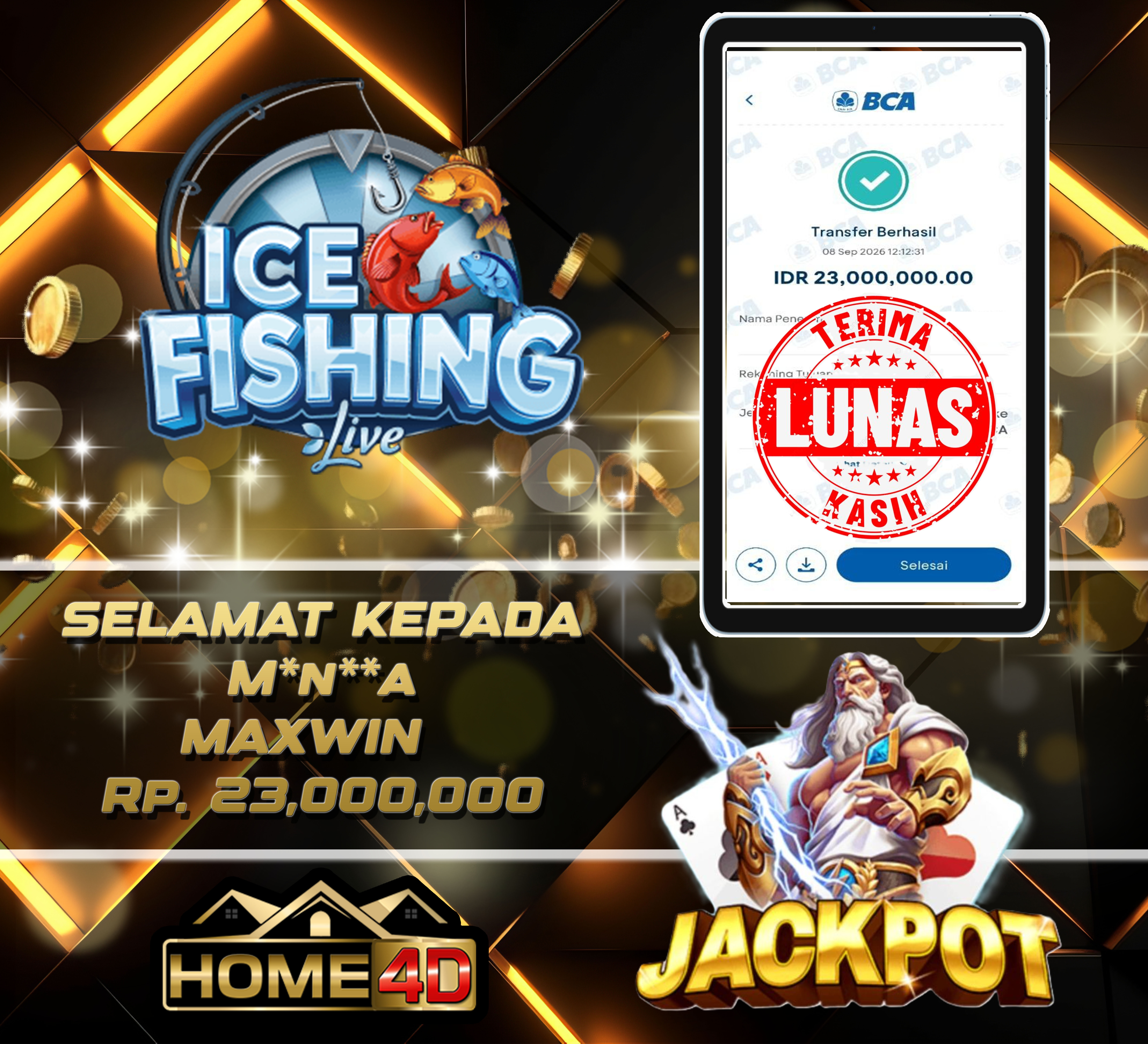08 Sep 2026 12:12:33 WIB, HOME4D JACKPOT IceFishing Rp. 23,000,000
