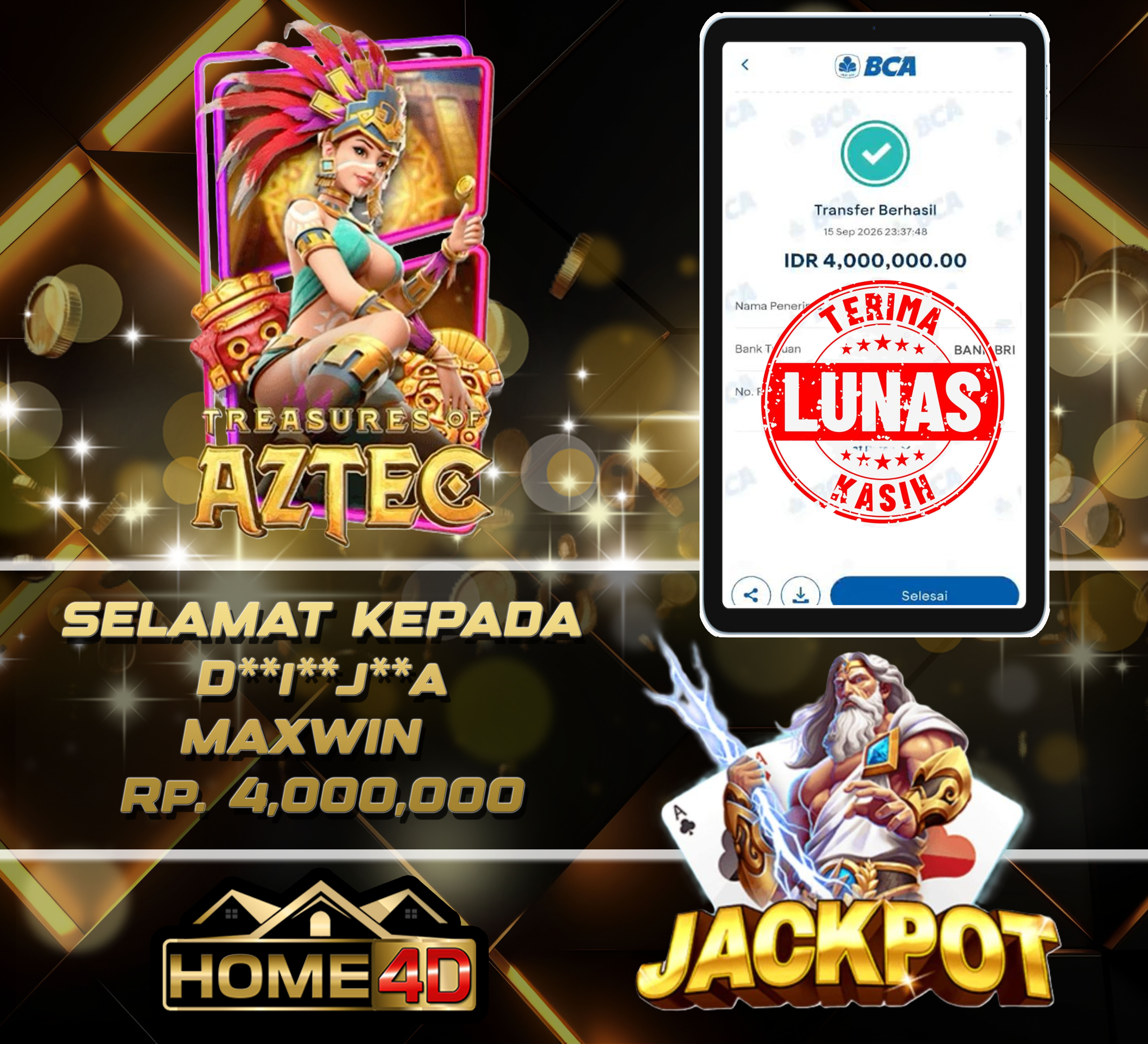 15 Sep 2026 23:37:44 WIB, HOME4D JACKPOT Treasures Aztec Rp. 4,000,000