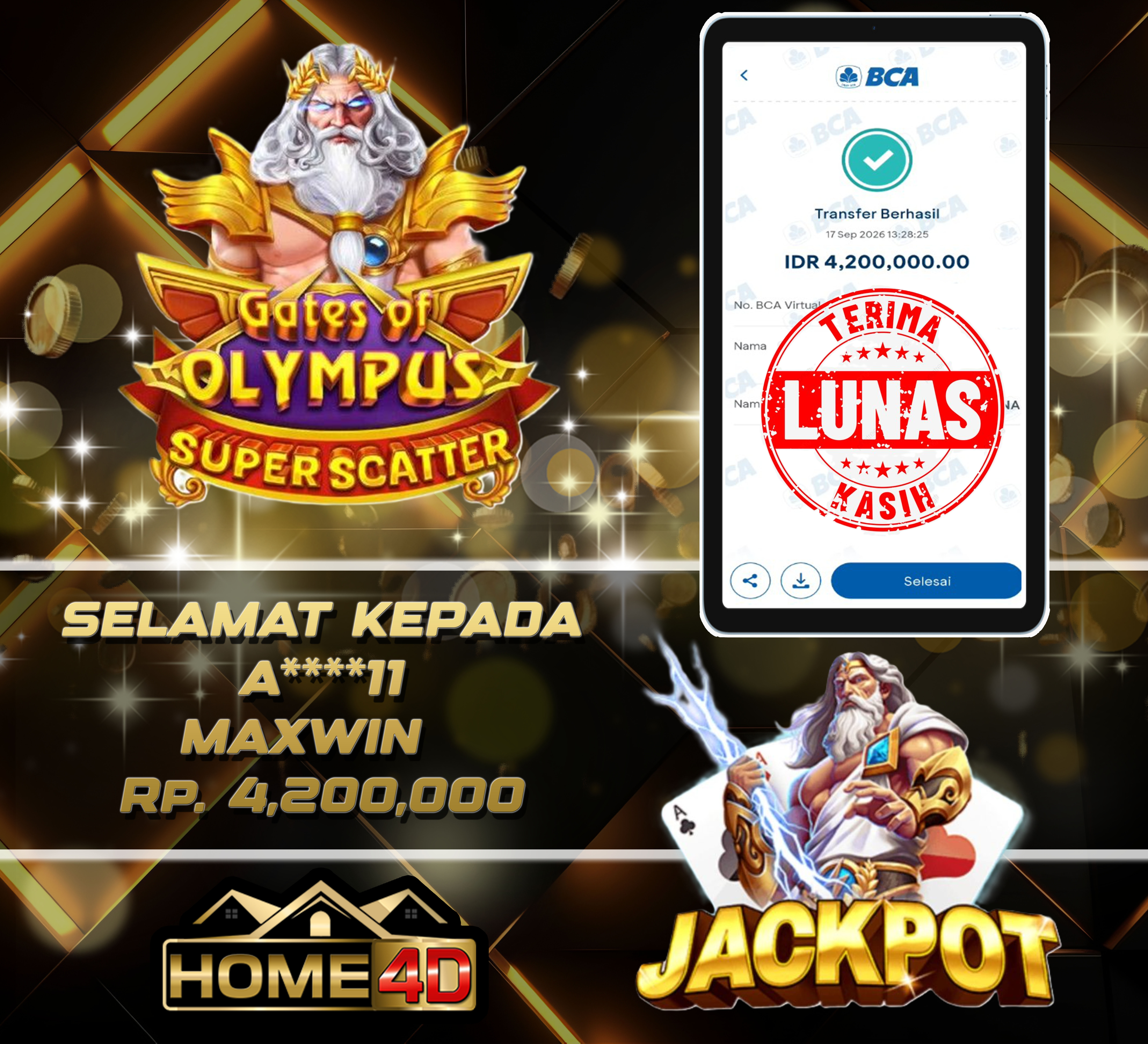 17 Sep 2026 13:28:29 WIB, HOME4D JACKPOT Gates of Olympus Super Scatter Rp. 4,200,000