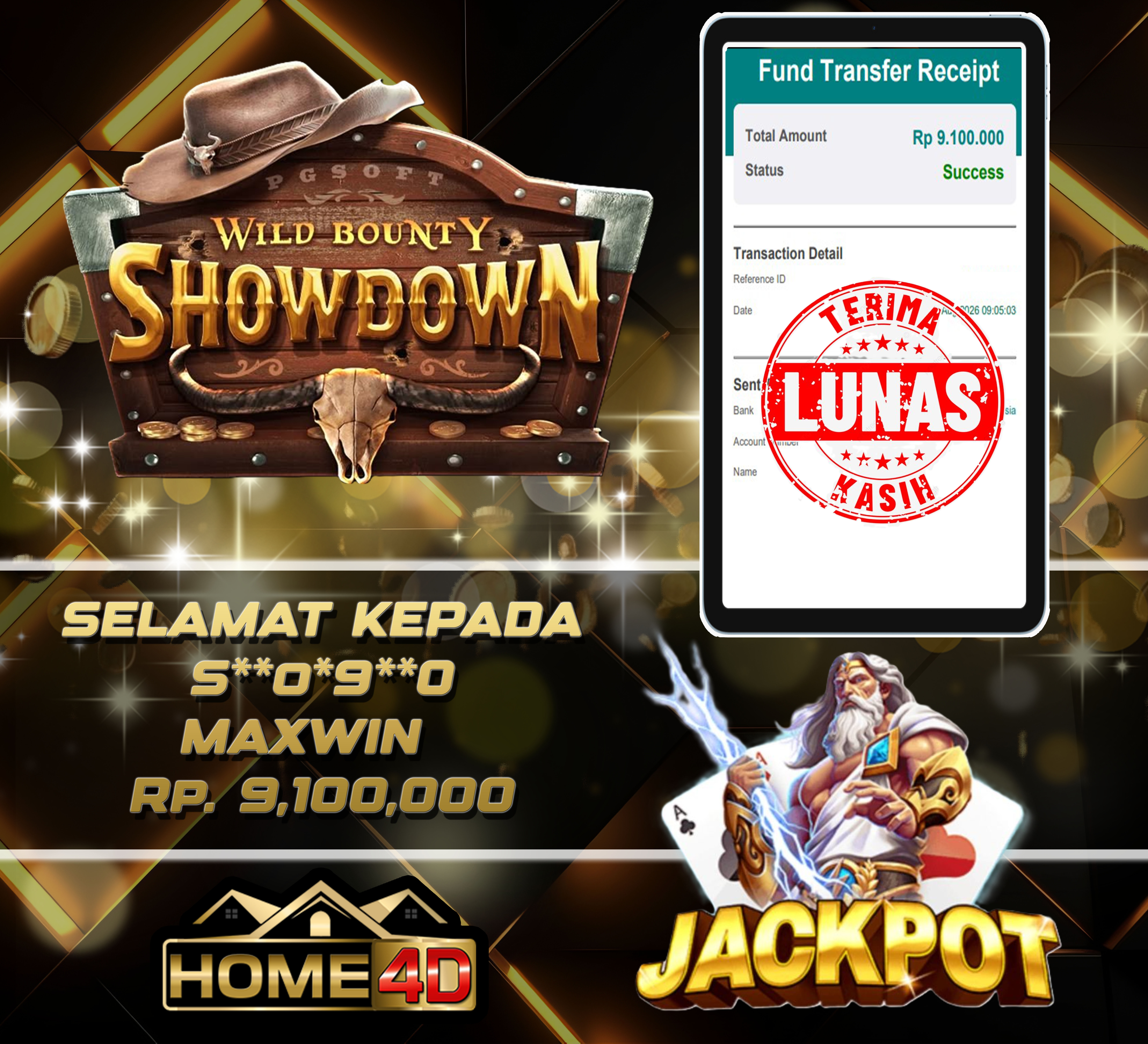 30 Aug 2026 09:05:11 WIB, HOME4D JACKPOT Wild Bounty Showdown Rp. 9,100,000