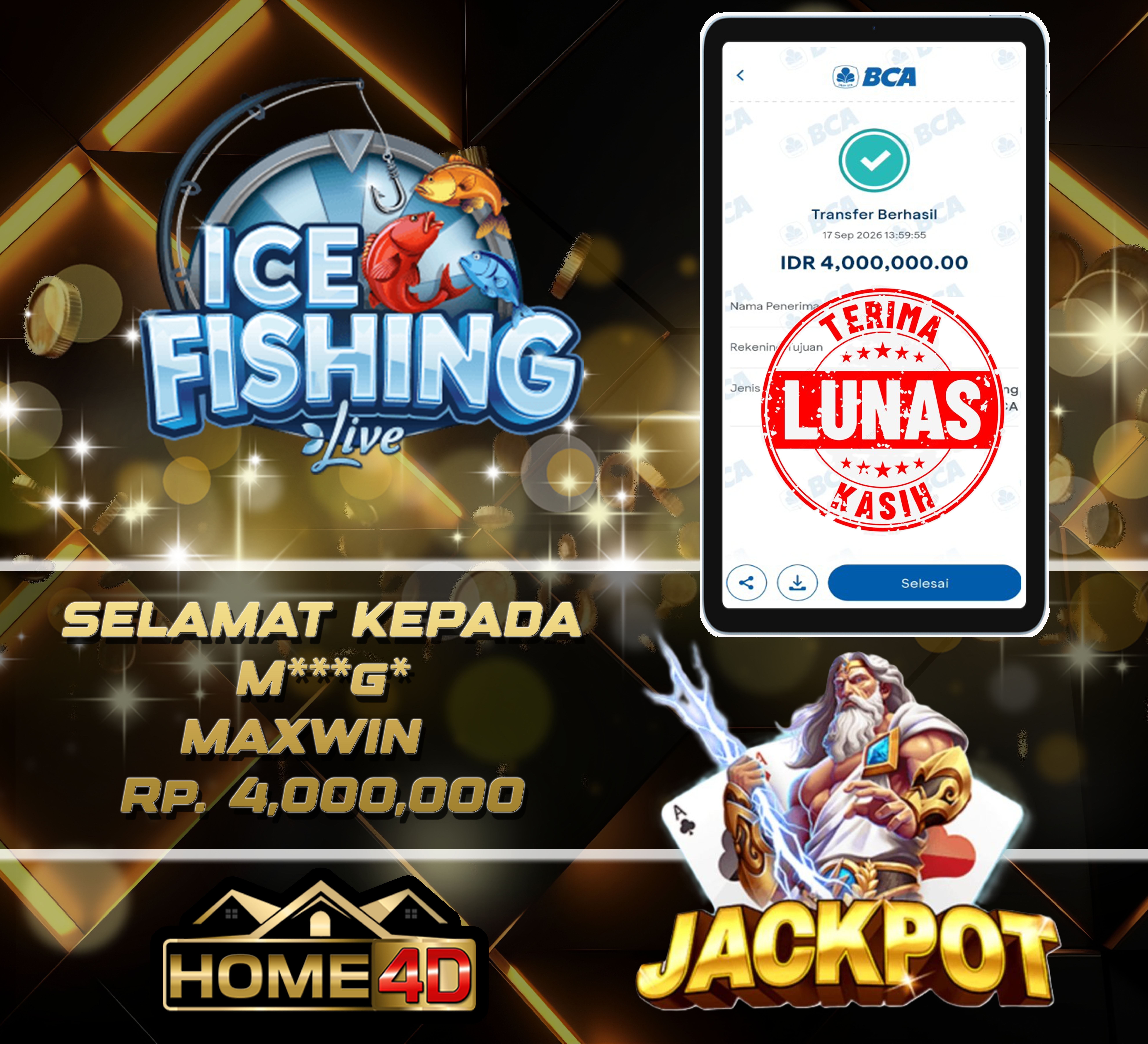 17 Sep 2026 13:59:58 WIB, HOME4D JACKPOT Ice Fishing Rp. 4,000,000